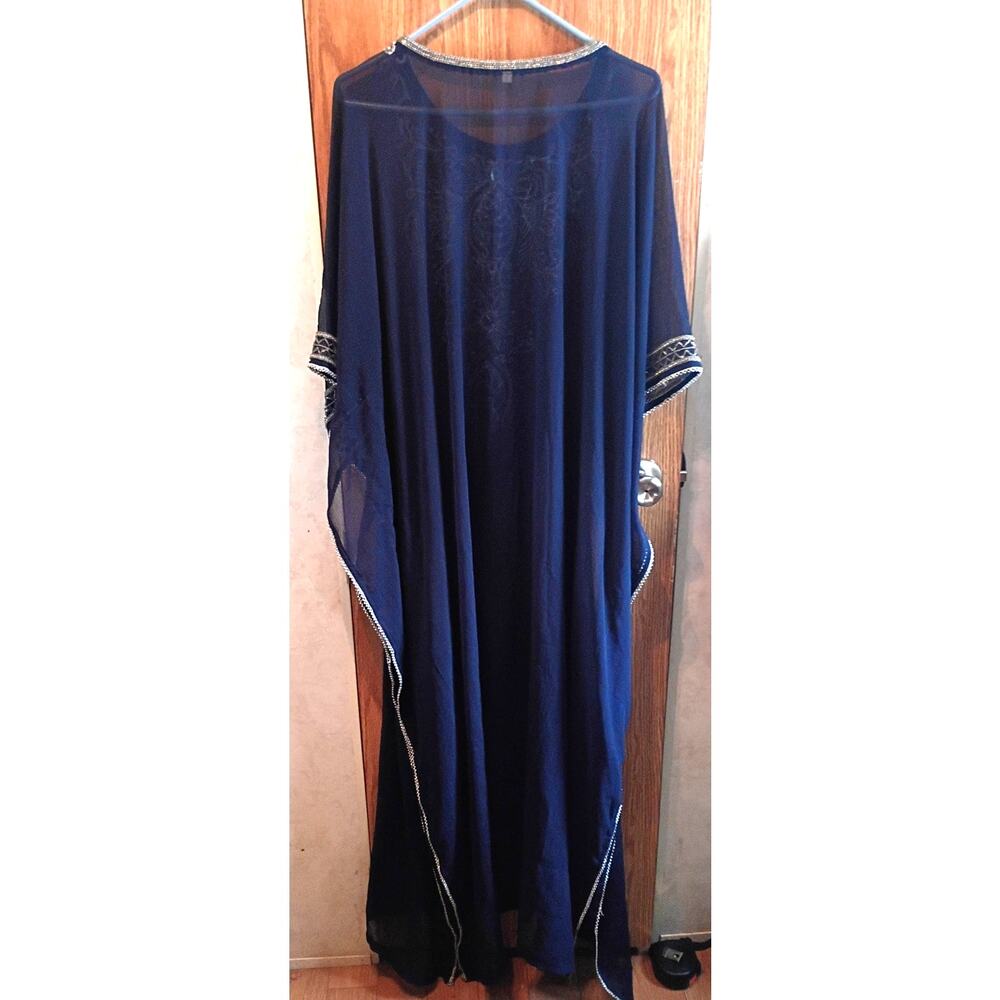 Hand Beaded Indian Kaftan Robe One Size Floor Length Sheer Statement Caftan - Picture 6 of 13